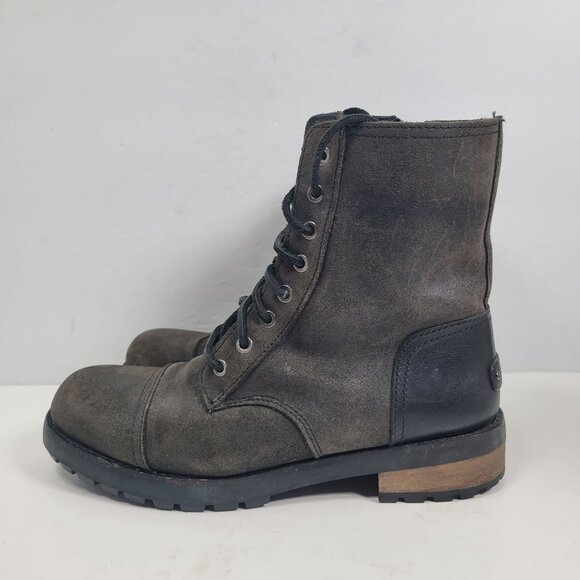 Ugg Kilmer II Women's Black Leather Combat Side Zip Boots S/N1095131 US Size 7.5 - Picture 2 of 12